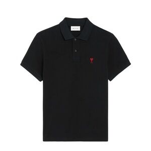 Ami Black Polo with Red Heart 'A' Logo